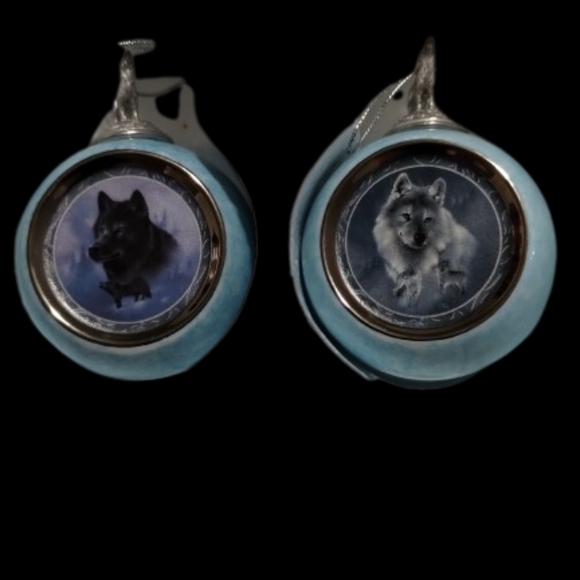 VTG 1997 Set 2 Bradford Edition Wolf Ornaments Silver Scout & Black Knight 04961 - Picture 5 of 12